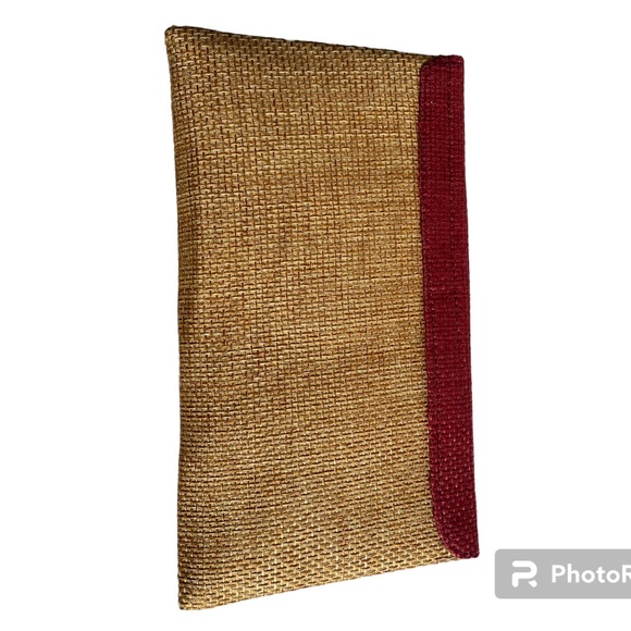 NWOT African Handmade Woven Womens Abstract Clutch Purse Maroon Tan Snap Closure - Picture 9 of 14
